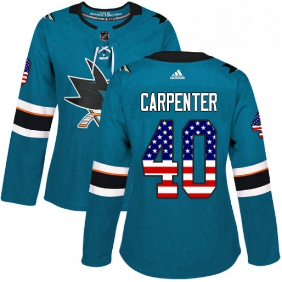 Womens Adidas San Jose Sharks 40 Ryan Carpenter Authentic Teal Green USA Flag Fashion NHL Jersey Womens Adidas San Jose Sharks 40 Ryan Carpenter Authentic Teal Green USA Flag Fashion NHL Jersey