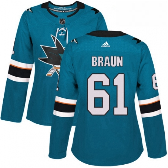 Womens Adidas San Jose Sharks 61 Justin Braun Authentic Teal Green Home NHL Jersey Womens Adidas San Jose Sharks 61 Justin Braun Authentic Teal Green Home NHL Jersey