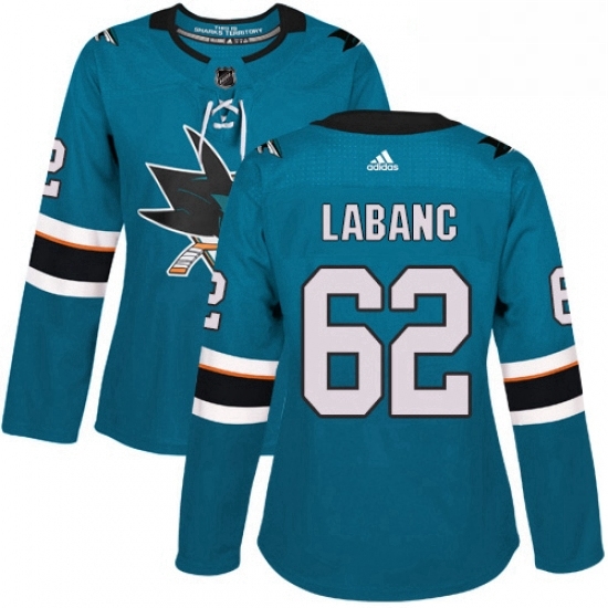 Womens Adidas San Jose Sharks 62 Kevin Labanc Premier Teal Green Home NHL Jersey Womens Adidas San Jose Sharks 62 Kevin Labanc Premier Teal Green Home NHL Jersey