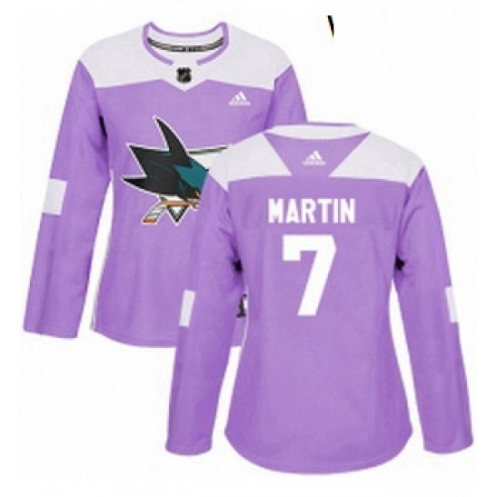 Womens Adidas San Jose Sharks 7 Paul Martin Authentic Purple Fights Cancer Practice NHL Jersey Womens Adidas San Jose Sharks 7 Paul Martin Authentic Purple Fights Cancer Practice NHL Jersey