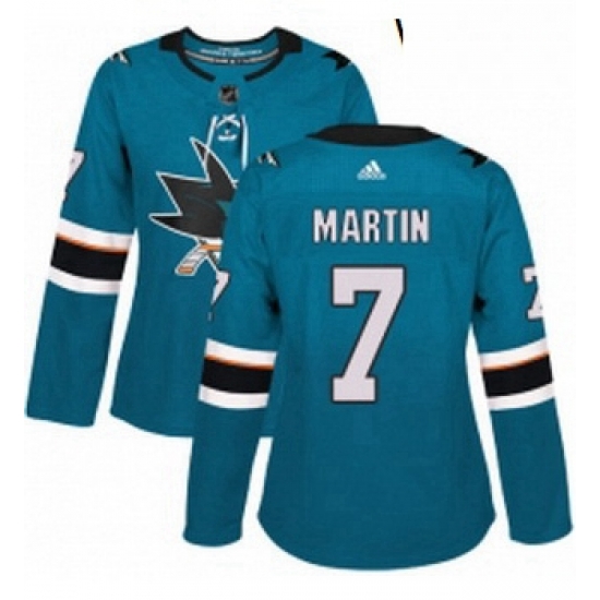 Womens Adidas San Jose Sharks 7 Paul Martin Authentic Teal Green Home NHL Jersey Womens Adidas San Jose Sharks 7 Paul Martin Authentic Teal Green Home NHL Jersey