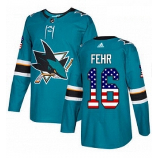 Youth Adidas San Jose Sharks 16 Eric Fehr Authentic Teal Green USA Flag Fashion NHL Jerse Youth Adidas San Jose Sharks 16 Eric Fehr Authentic Teal Green USA Flag Fashion NHL Jerse