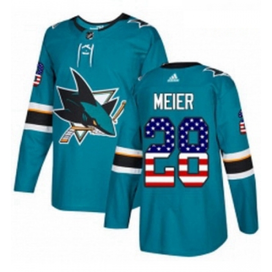 Youth Adidas San Jose Sharks 28 Timo Meier Authentic Teal Green USA Flag Fashion NHL Jersey Youth Adidas San Jose Sharks 28 Timo Meier Authentic Teal Green USA Flag Fashion NHL Jersey