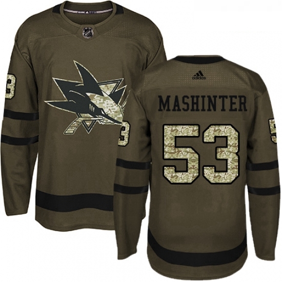 Youth Adidas San Jose Sharks 53 Brandon Mashinter Authentic Green Salute to Service NHL Jersey Youth Adidas San Jose Sharks 53 Brandon Mashinter Authentic Green Salute to Service NHL Jersey