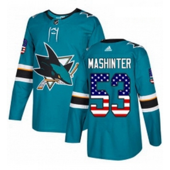Youth Adidas San Jose Sharks 53 Brandon Mashinter Authentic Teal Green USA Flag Fashion NHL Jersey Youth Adidas San Jose Sharks 53 Brandon Mashinter Authentic Teal Green USA Flag Fashion NHL Jersey