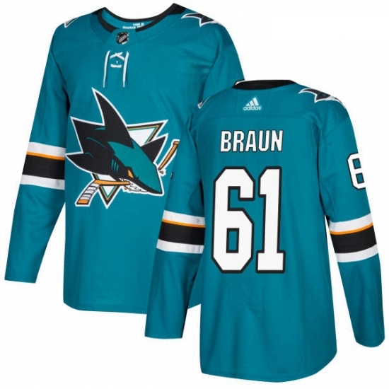 Youth Adidas San Jose Sharks 61 Justin Braun Premier Teal Green Home NHL Jersey Youth Adidas San Jose Sharks 61 Justin Braun Premier Teal Green Home NHL Jersey