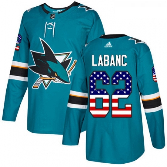 Youth Adidas San Jose Sharks 62 Kevin Labanc Authentic Teal Green USA Flag Fashion NHL Jersey Youth Adidas San Jose Sharks 62 Kevin Labanc Authentic Teal Green USA Flag Fashion NHL Jersey