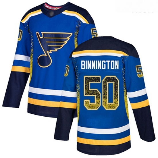 Blues #50 Jordan Binnington Blue Home Authentic Drift Fashion Stitched Hockey Jersey Blues #50 Jordan Binnington Blue Home Authentic Drift Fashion Stitched Hockey Jersey