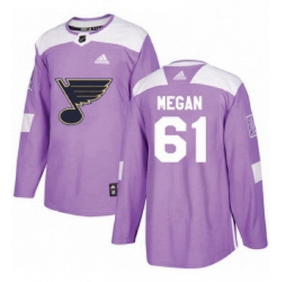 Mens Adidas St Louis Blues 61 Wade Megan Authentic Purple Fights Cancer Practice NHL Jersey 
