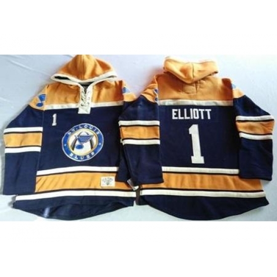St. Louis Blues 1 Brian Elliott Navy Blue Gold Sawyer Hooded Sweatshirt Stitched Jersey St. Louis Blues 1 Brian Elliott Navy Blue Gold Sawyer Hooded Sweatshirt Stitched Jersey