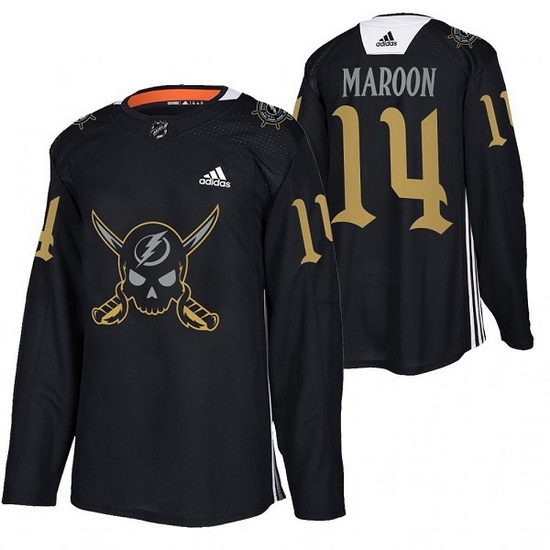 Men Tampa Bay Lightning 14 Pat Maroon Black Gasparilla Inspired Pirate Themed Warmup Stitched jersey Men Tampa Bay Lightning 14 Pat Maroon Black Gasparilla Inspired Pirate Themed Warmup Stitched jersey