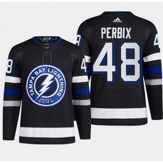 Men Tampa Bay Lightning 48 Nick Perbix Black Alternate Premier Breakaway Stitched Jersey Men Tampa Bay Lightning 48 Nick Perbix Black Alternate Premier Breakaway Stitched Jersey