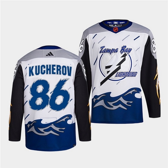 Men Tampa Bay Lightning 86 Nikita Kucherov White 2022 Reverse Retro Stitched Jersey Men Tampa Bay Lightning 86 Nikita Kucherov White 2022 Reverse Retro Stitched Jersey
