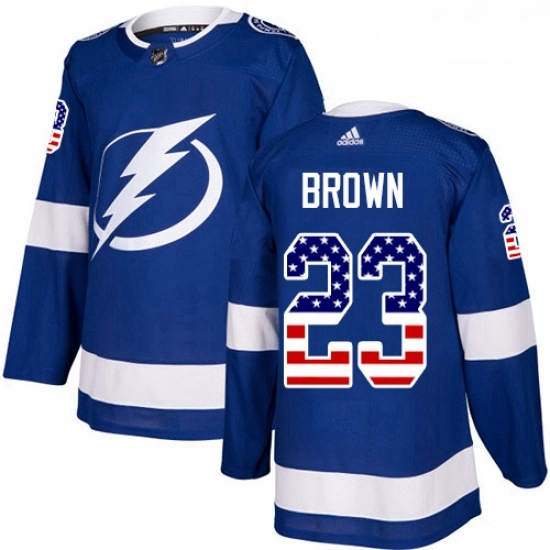 Youth Adidas Tampa Bay Lightning 23 JT Brown Authentic Blue USA Flag Fashion NHL Jersey Youth Adidas Tampa Bay Lightning 23 JT Brown Authentic Blue USA Flag Fashion NHL Jersey