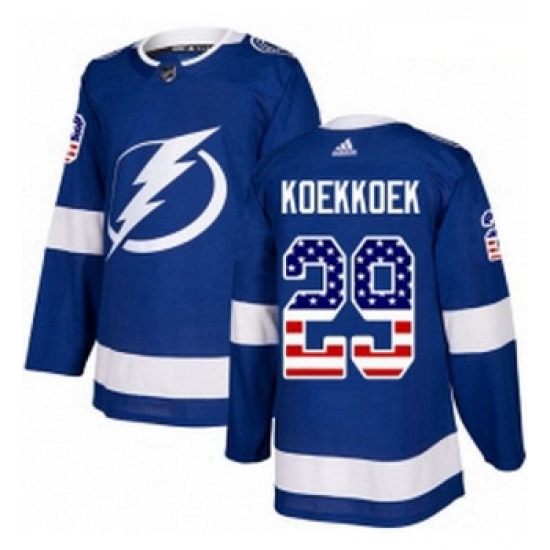 Youth Adidas Tampa Bay Lightning 29 Slater Koekkoek Authentic Blue USA Flag Fashion NHL Jersey Youth Adidas Tampa Bay Lightning 29 Slater Koekkoek Authentic Blue USA Flag Fashion NHL Jersey