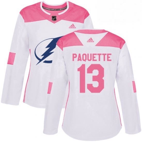 Womens Adidas Tampa Bay Lightning 13 Cedric Paquette Authentic WhitePink Fashion NHL Jersey 