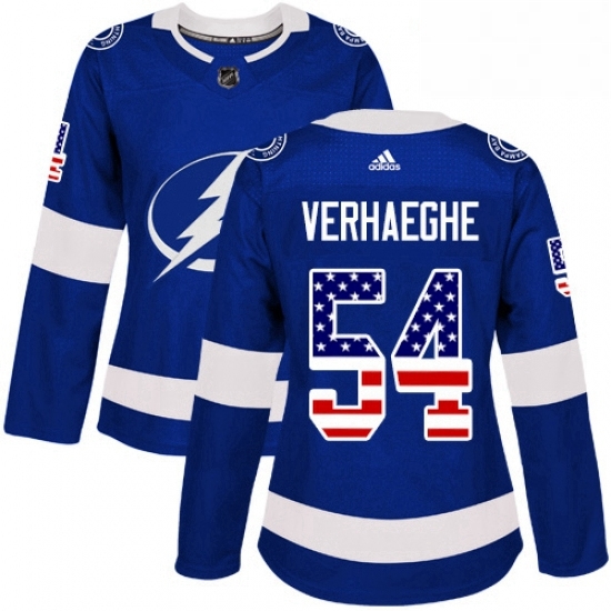 Womens Adidas Tampa Bay Lightning 54 Carter Verhaeghe Authentic Blue USA Flag Fashion NHL Jersey Womens Adidas Tampa Bay Lightning 54 Carter Verhaeghe Authentic Blue USA Flag Fashion NHL Jersey