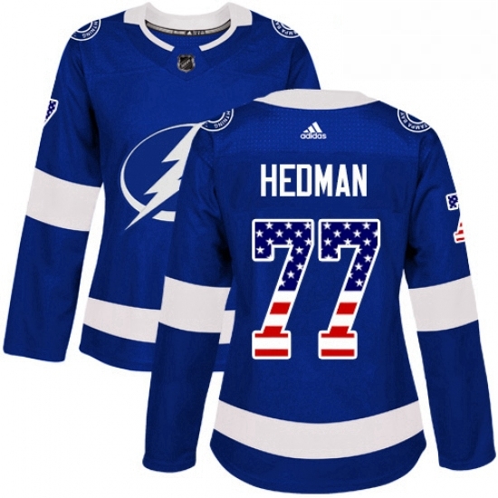 Womens Adidas Tampa Bay Lightning 77 Victor Hedman Authentic Blue USA Flag Fashion NHL Jersey Womens Adidas Tampa Bay Lightning 77 Victor Hedman Authentic Blue USA Flag Fashion NHL Jersey