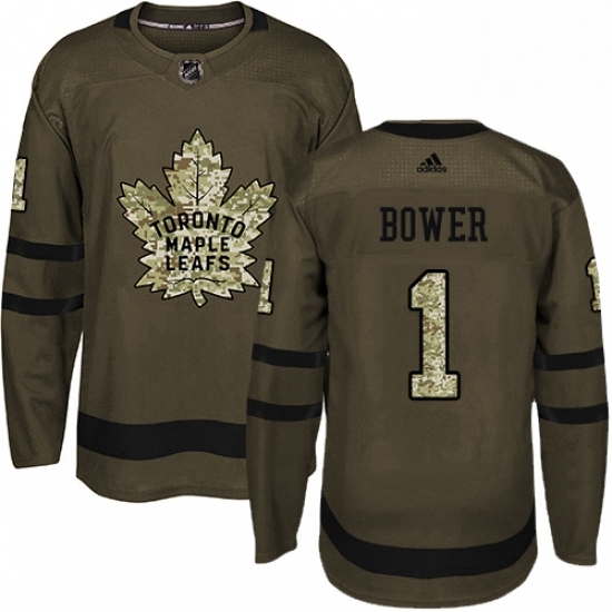 Mens Adidas Toronto Maple Leafs 1 Johnny Bower Authentic Green Salute to Service NHL Jersey Mens Adidas Toronto Maple Leafs 1 Johnny Bower Authentic Green Salute to Service NHL Jersey