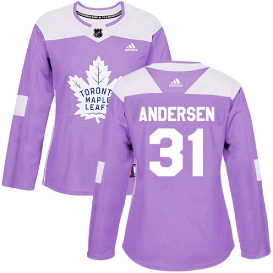 Womens Adidas Toronto Maple Leafs 31 Frederik Andersen Authentic Purple Fights Cancer Practice NHL Jersey Womens Adidas Toronto Maple Leafs 31 Frederik Andersen Authentic Purple Fights Cancer Practice NHL Jersey