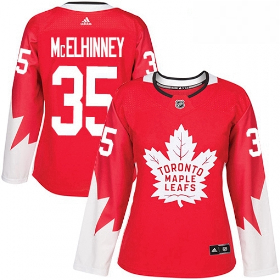 Womens Adidas Toronto Maple Leafs 35 Curtis McElhinney Authentic Red Alternate NHL Jersey 