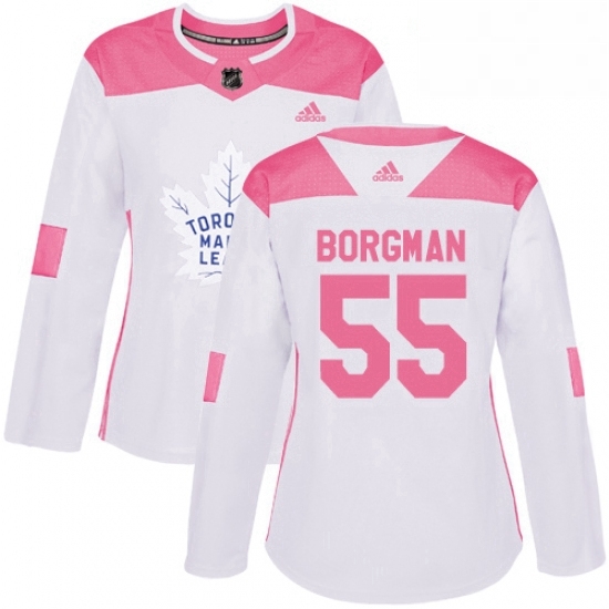 Womens Adidas Toronto Maple Leafs 55 Andreas Borgman Authentic WhitePink Fashion NHL Jersey Womens Adidas Toronto Maple Leafs 55 Andreas Borgman Authentic WhitePink Fashion NHL Jersey