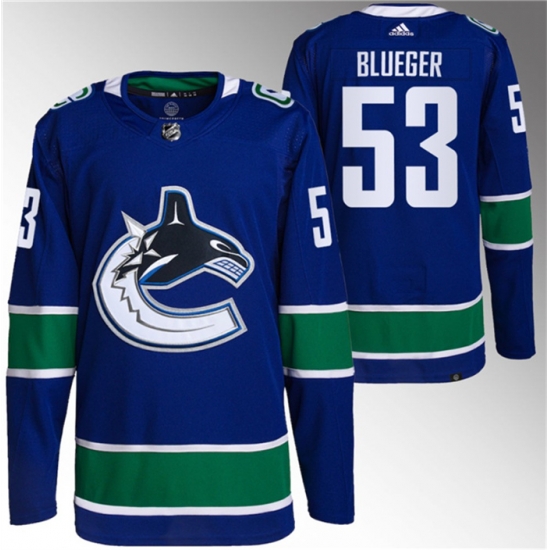 Men Vancouver Canucks 53 Teddy Blueger Blue Retro Stitched Jersey Men Vancouver Canucks 53 Teddy Blueger Blue Retro Stitched Jersey
