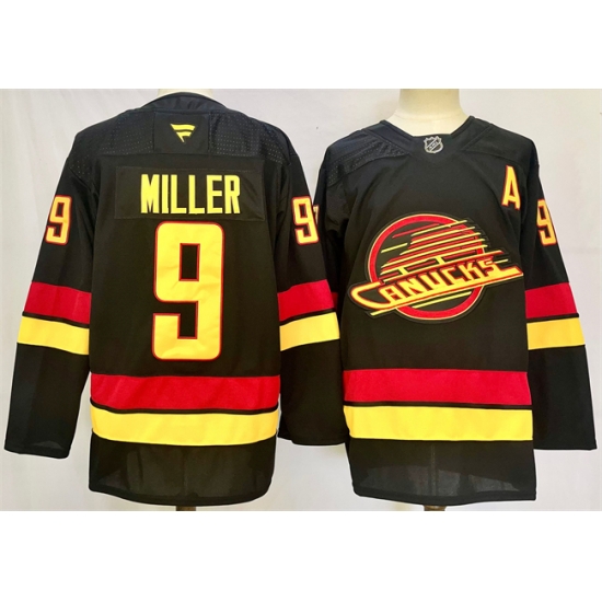 Men Vancouver Canucks 9 J T Miller Black 2024 25 With A Patch Alternate Stitched Hockey Jersey Men Vancouver Canucks 9 J T Miller Black 2024 25 With A Patch Alternate Stitched Hockey Jersey