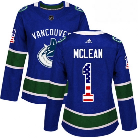 Womens Adidas Vancouver Canucks 1 Kirk Mclean Authentic Blue USA Flag Fashion NHL Jersey Womens Adidas Vancouver Canucks 1 Kirk Mclean Authentic Blue USA Flag Fashion NHL Jersey