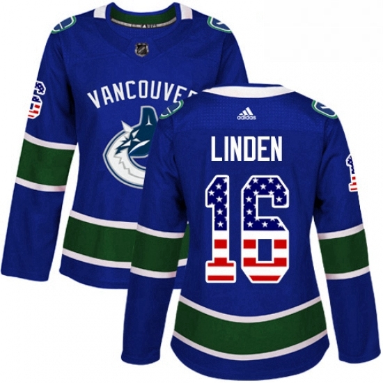 Womens Adidas Vancouver Canucks 16 Trevor Linden Authentic Blue USA Flag Fashion NHL Jersey Womens Adidas Vancouver Canucks 16 Trevor Linden Authentic Blue USA Flag Fashion NHL Jersey