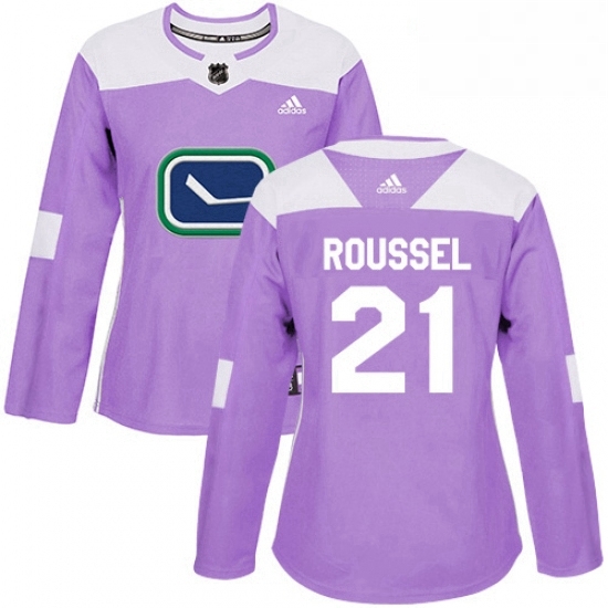 Womens Adidas Vancouver Canucks 21 Antoine Roussel Authentic Purple Fights Cancer Practice NHL Jersey Womens Adidas Vancouver Canucks 21 Antoine Roussel Authentic Purple Fights Cancer Practice NHL Jersey