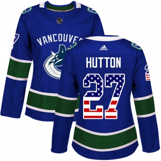 Womens Adidas Vancouver Canucks 27 Ben Hutton Authentic Blue USA Flag Fashion NHL Jersey Womens Adidas Vancouver Canucks 27 Ben Hutton Authentic Blue USA Flag Fashion NHL Jersey