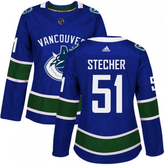Womens Adidas Vancouver Canucks 51 Troy Stecher Premier Blue Home NHL Jersey Womens Adidas Vancouver Canucks 51 Troy Stecher Premier Blue Home NHL Jersey