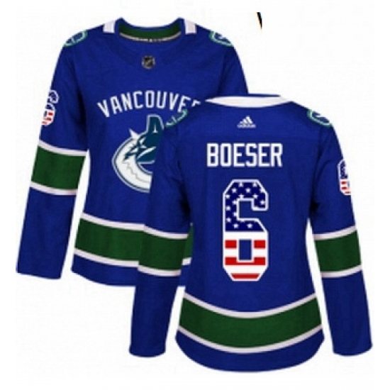 Womens Adidas Vancouver Canucks 6 Brock Boeser Authentic Blue USA Flag Fashion NHL Jersey Womens Adidas Vancouver Canucks 6 Brock Boeser Authentic Blue USA Flag Fashion NHL Jersey