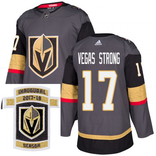 Adidas Golden Knights #17 Vegas Strong Grey Home Authentic Stitched NHL Inaugural Season Patch Jersey Adidas Golden Knights #17 Vegas Strong Grey Home Authentic Stitched NHL Inaugural Season Patch Jersey