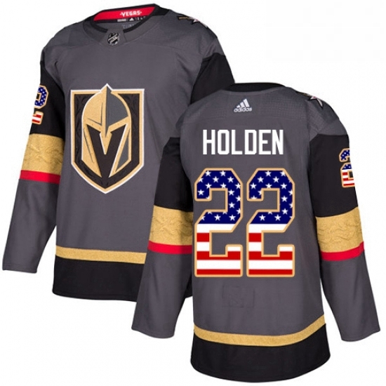 Mens Adidas Vegas Golden Knights 22 Nick Holden Authentic Gray USA Flag Fashion NHL Jersey Mens Adidas Vegas Golden Knights 22 Nick Holden Authentic Gray USA Flag Fashion NHL Jersey