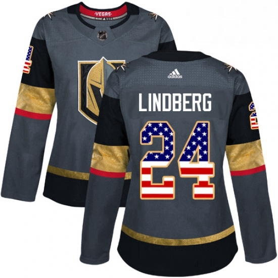 Womens Adidas Vegas Golden Knights 24 Oscar Lindberg Authentic Gray USA Flag Fashion NHL Jersey Womens Adidas Vegas Golden Knights 24 Oscar Lindberg Authentic Gray USA Flag Fashion NHL Jersey