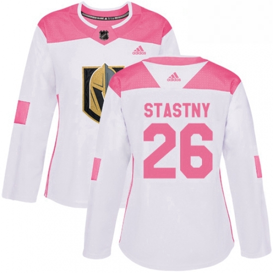 Womens Adidas Vegas Golden Knights 26 Paul Stastny Authentic White Pink Fashion NHL Jersey Womens Adidas Vegas Golden Knights 26 Paul Stastny Authentic White Pink Fashion NHL Jersey