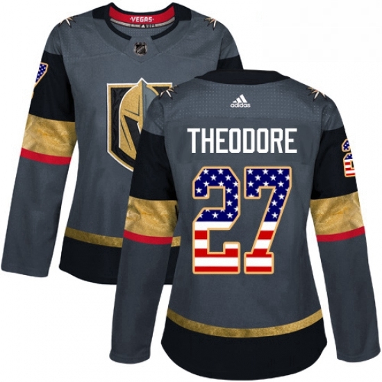 Womens Adidas Vegas Golden Knights 27 Shea Theodore Authentic Gray USA Flag Fashion NHL Jersey Womens Adidas Vegas Golden Knights 27 Shea Theodore Authentic Gray USA Flag Fashion NHL Jersey