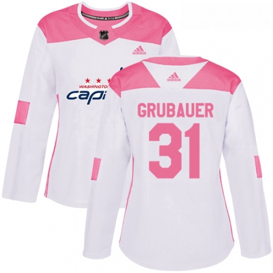 Womens Adidas Washington Capitals 31 Philipp Grubauer Authentic WhitePink Fashion NHL Jersey Womens Adidas Washington Capitals 31 Philipp Grubauer Authentic WhitePink Fashion NHL Jersey