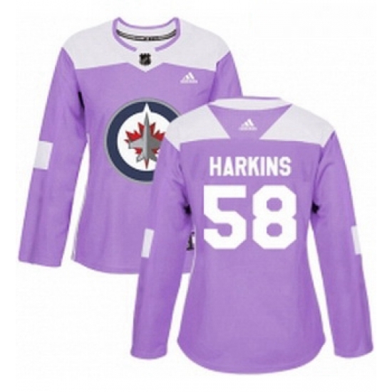 Womens Adidas Winnipeg Jets 58 Jansen Harkins Authentic Purple Fights Cancer Practice NHL Jersey Womens Adidas Winnipeg Jets 58 Jansen Harkins Authentic Purple Fights Cancer Practice NHL Jersey