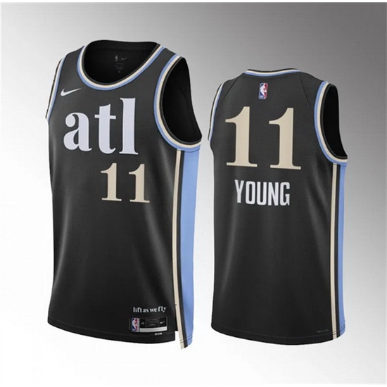 Men Atlanta Hawks 11 Trae Young 2023 24 Black City Edition Stitched Basketball Jersey Men Atlanta Hawks 11 Trae Young 2023 24 Black City Edition Stitched Basketball Jersey
