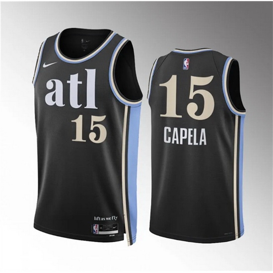 Men Atlanta Hawks 15 Clint Capela 2023 24 Black City Edition Stitched Basketball Jersey Men Atlanta Hawks 15 Clint Capela 2023 24 Black City Edition Stitched Basketball Jersey