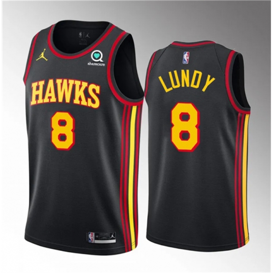 Men Atlanta Hawks 8 Seth Lundy Black 2023 Draft Statement Edition Stitched Jersey Men Atlanta Hawks 8 Seth Lundy Black 2023 Draft Statement Edition Stitched Jersey