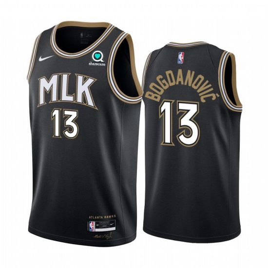 Men Nike Atlanta Hawks 13 Bogdan Bogdanovic Black NBA Swingman 2020 21 City Edition Jersey Men Nike Atlanta Hawks 13 Bogdan Bogdanovic Black NBA Swingman 2020 21 City Edition Jersey