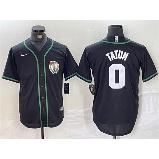 Men Boston Celtics 0 Jayson Tatum Black With Patch Stitched Baseball Jersey Men Boston Celtics 0 Jayson Tatum Black With Patch Stitched Baseball Jersey