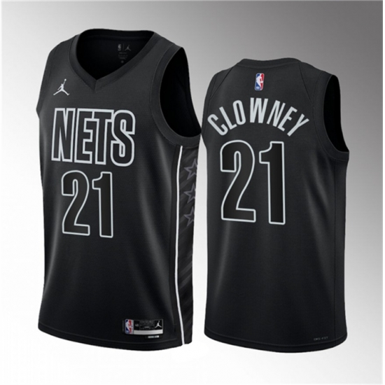 Men Brooklyn Nets 21 Noah Clowney Black 2023 Draft Statement Edition Stitched Basketball Jersey