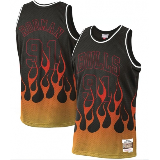 Chicago Bulls 91 Dennis Rodman Black 1997 98 Hardwood Classics Flames Swingman Jersey Chicago Bulls 91 Dennis Rodman Black 1997 98 Hardwood Classics Flames Swingman Jersey
