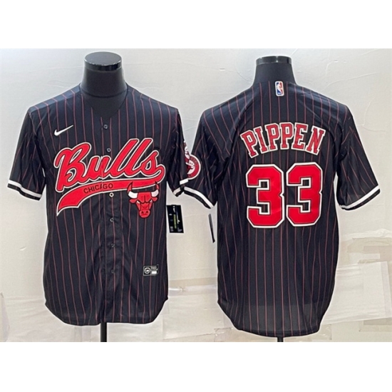 Men Chicago Bulls 33 Scottie Pippen Black With Patch Cool Base Stitched Baseball JerseyS Men Chicago Bulls 33 Scottie Pippen Black With Patch Cool Base Stitched Baseball JerseyS