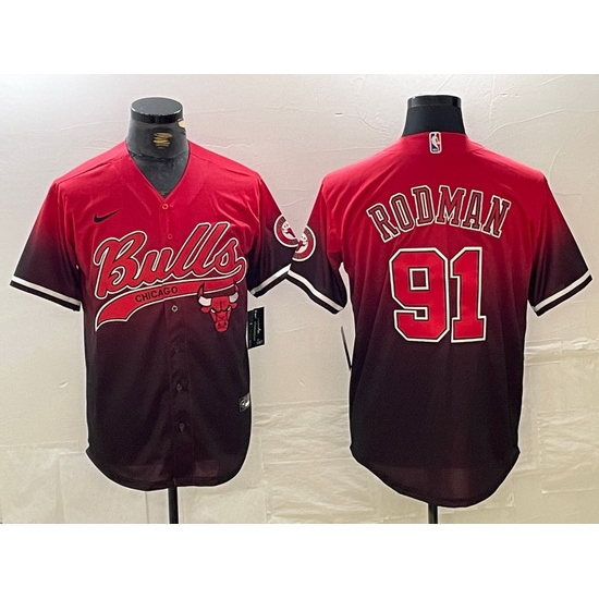 Men Chicago Bulls 91 Dennis Rodman Red Black With Patch Cool Base Stitched Baseball jerseys 6 Men Chicago Bulls 91 Dennis Rodman Red Black With Patch Cool Base Stitched Baseball jerseys 6